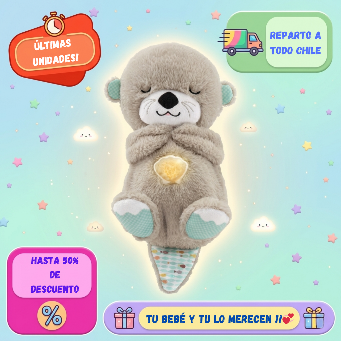 DreamOtter™ – Peluche Respirador con Música Relajante que Duerme a tu Bebé Solo.