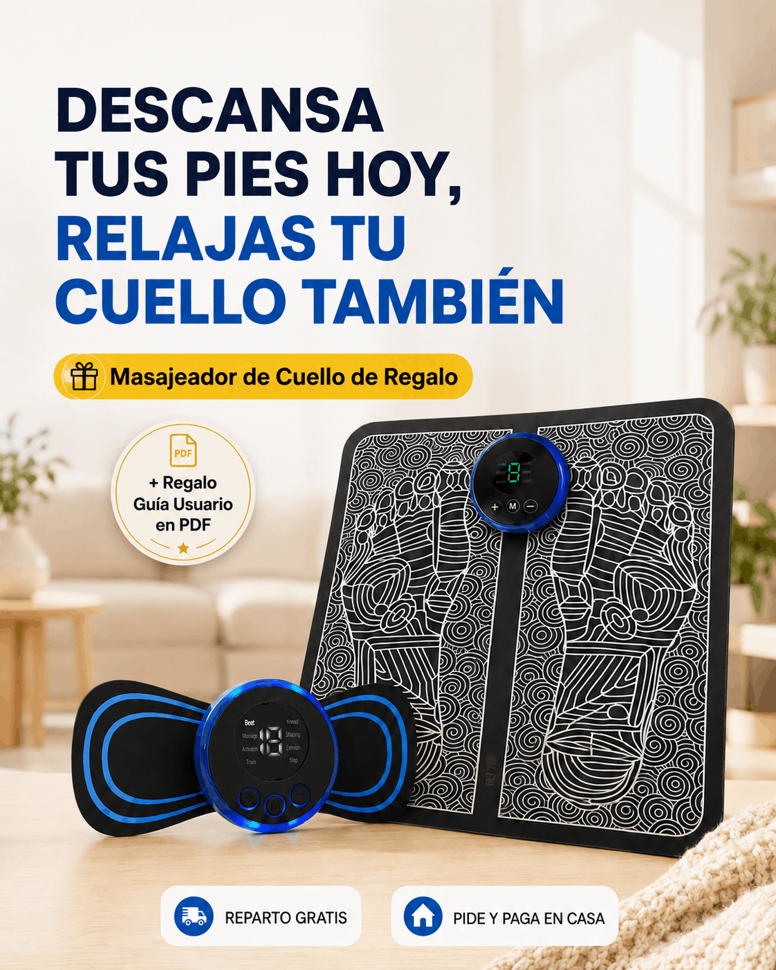 Relaja pies, cuello y espalda con masaje EMS cómodo y ajustable.