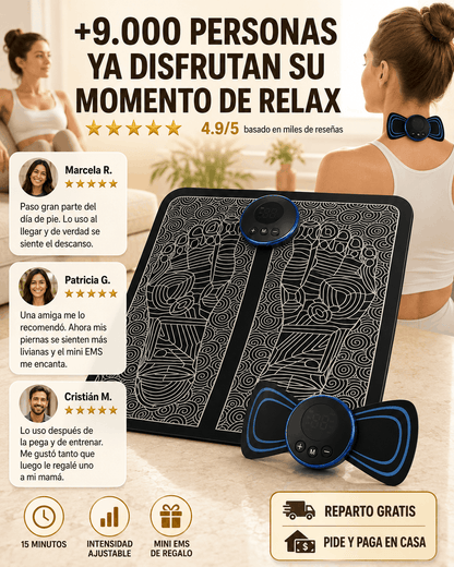 Relaja pies, cuello y espalda con masaje EMS cómodo y ajustable.