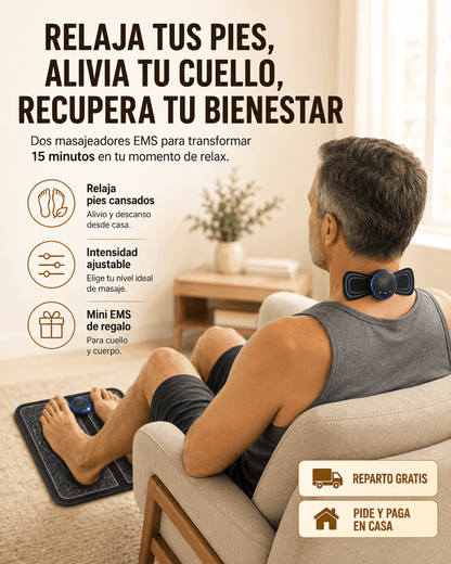 Relaja pies, cuello y espalda con masaje EMS cómodo y ajustable.