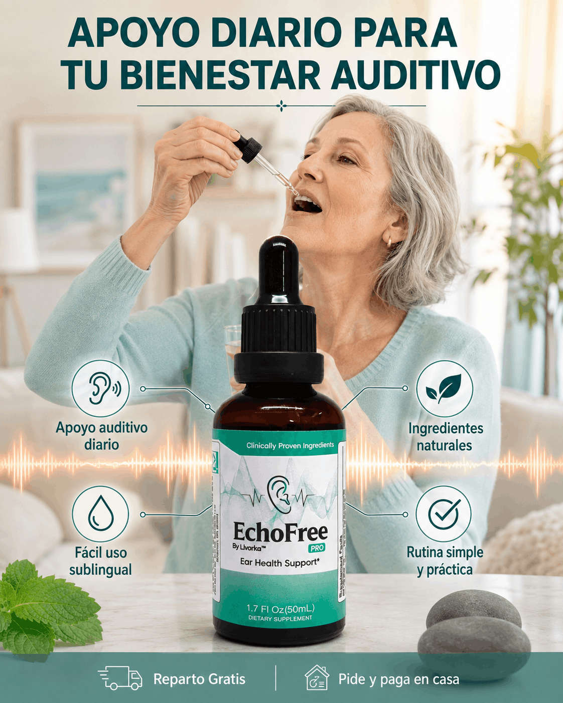 Apoyo oral diario para oídos más tranquilos y bienestar auditivo.