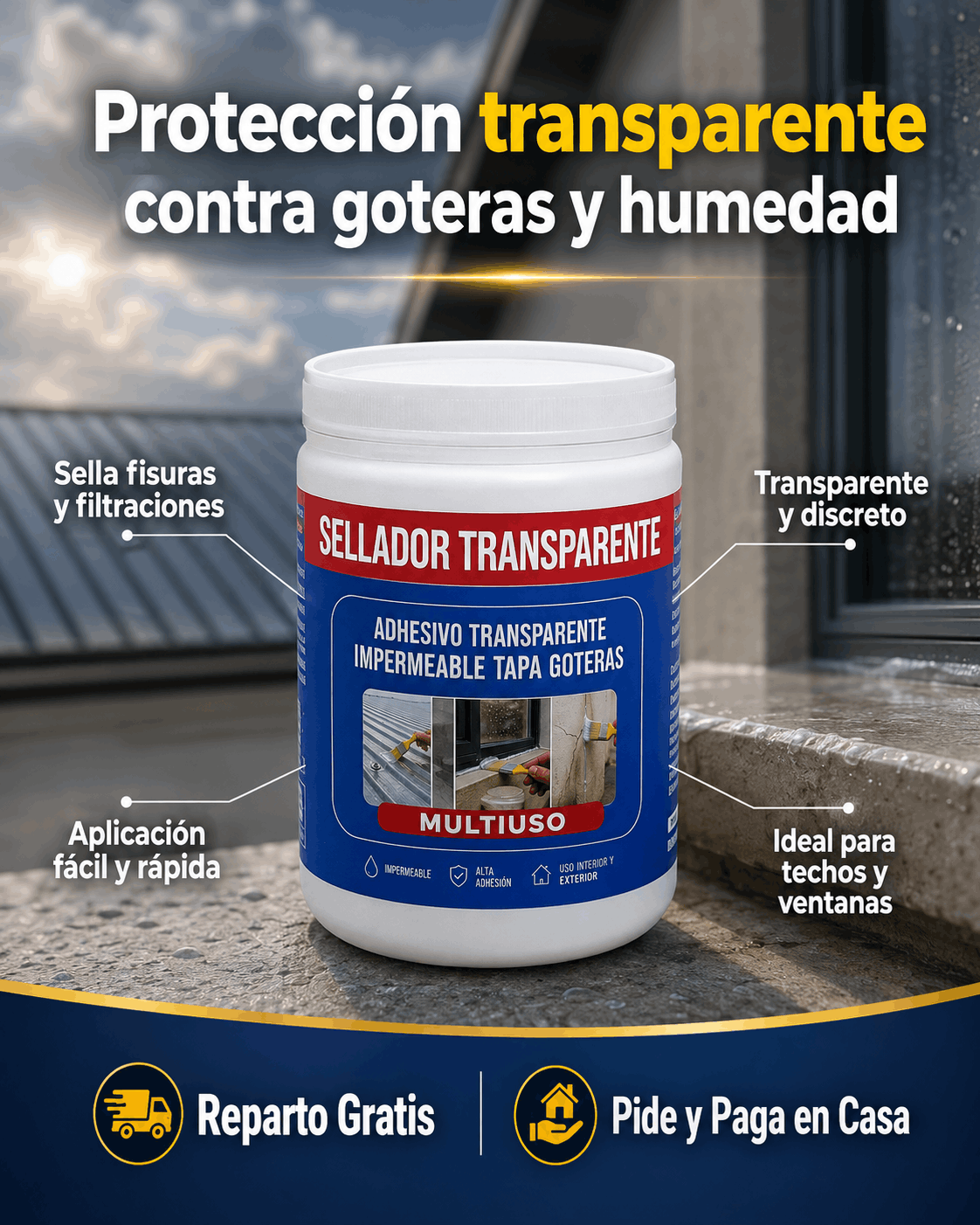 Sellador de Superficies transparente, impermeabiliza tu casa, techo, muros y ventanas. Tu casa seca por dentro.