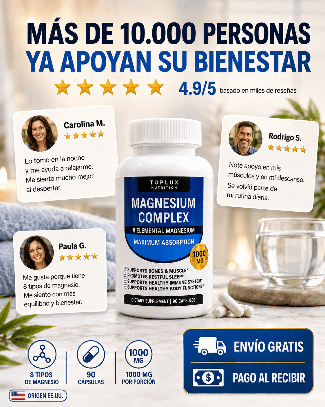 Apoya el funcionamiento muscular, nervioso, el bienestar y descanso diario.