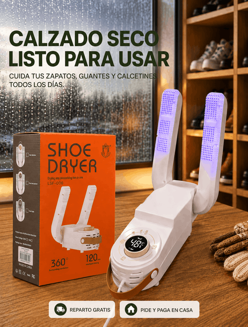 Seca, desinfecta y elimina malos olores en calzado, guantes y calcetines, rápido y fácilmente.